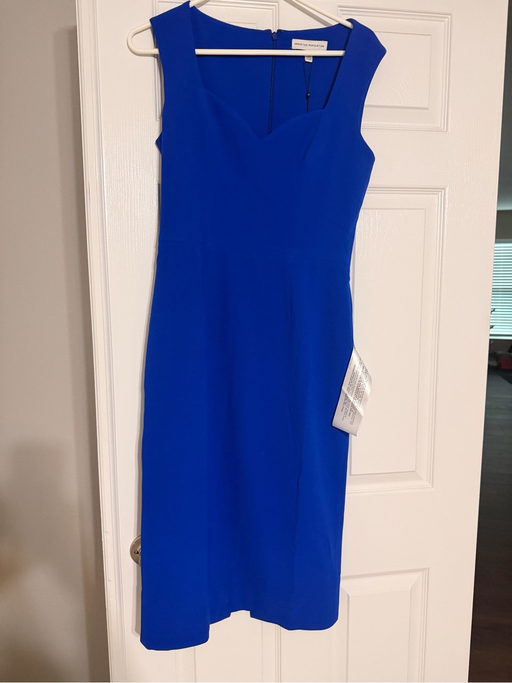 Dress the Population Elle Sweetheart Neck Sheath Midi Dress Blue Size M NWT